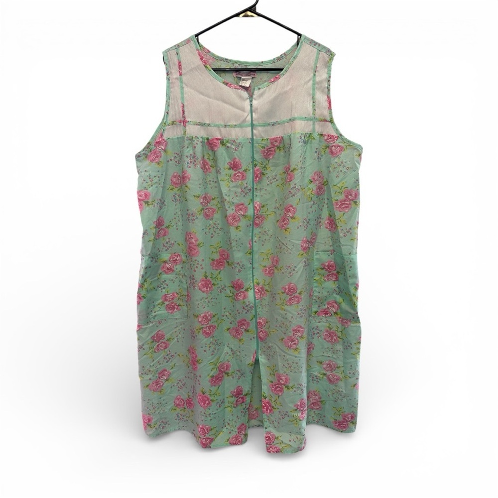 Vintage Y2K Era Lati Fashion Floral Green and Pink Pajama Dress Size 1X